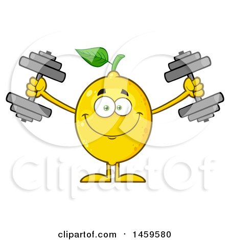 Clipart of a Happy Lemon Mascot Character Working out with Dumbbells - Royalty Free Vector Illustration by Hit Toon