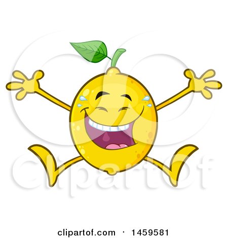 Clipart of a Happy Lemon Mascot Character Laughing and Jumping - Royalty Free Vector Illustration by Hit Toon