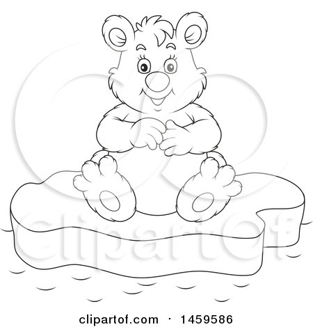 Clipart of a Black and White Happy Polar Bear Sitting on Ice - Royalty Free Vector Illustration by Alex Bannykh