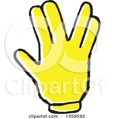 Clipart of a Yellow Pop Art Styled Hand Forming a V - Royalty Free Vector Illustration by Cherie Reve