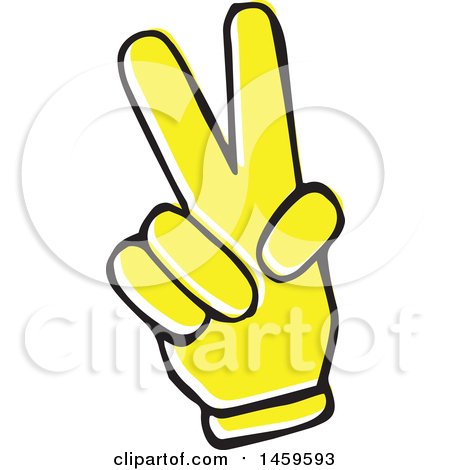 Clipart of a Yellow Pop Art Styled Hand Forming a V or Peace Sign - Royalty Free Vector Illustration by Cherie Reve