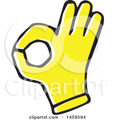 Clipart of a Yellow Pop Art Styled Hand Gesturing Okay - Royalty Free Vector Illustration by Cherie Reve