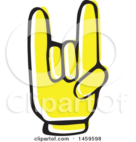 Clipart of a Yellow Pop Art Styled Hand Rock and Roll - Royalty Free Vector Illustration by Cherie Reve