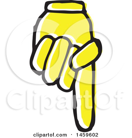 Clipart of a Yellow Pop Art Styled Hand Pointing down - Royalty Free Vector Illustration by Cherie Reve