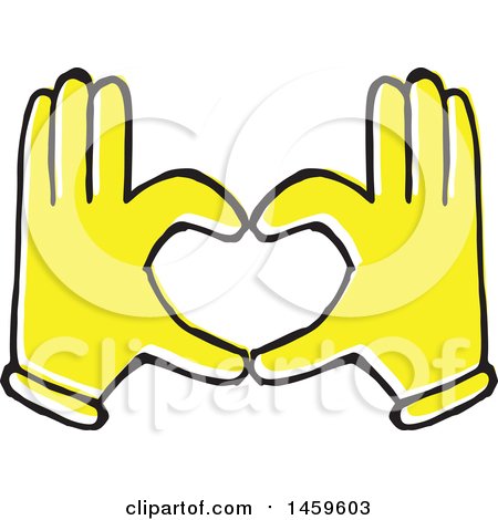 Clipart of Yellow Pop Art Styled Hands Forming a Heart - Royalty Free Vector Illustration by Cherie Reve