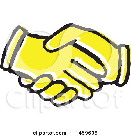 Clipart of Yellow Pop Art Styled Hands Shaking - Royalty Free Vector Illustration by Cherie Reve