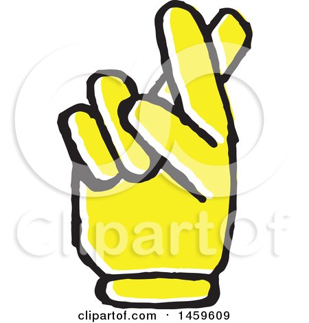 Clipart of a Yellow Pop Art Styled Hand with Crossed Fingers - Royalty Free Vector Illustration by Cherie Reve