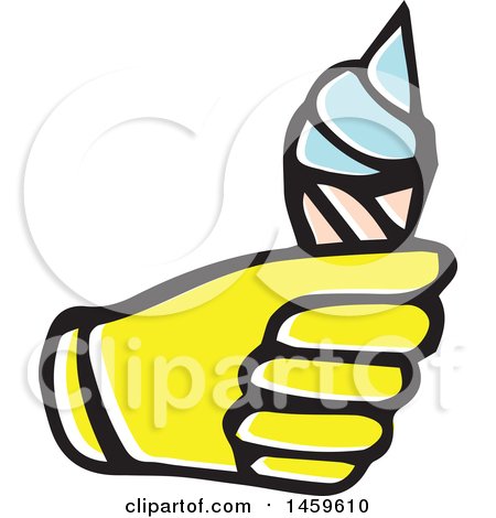 Clipart of a Yellow Pop Art Styled Hand Holding an Ice Cream Cone - Royalty Free Vector Illustration by Cherie Reve