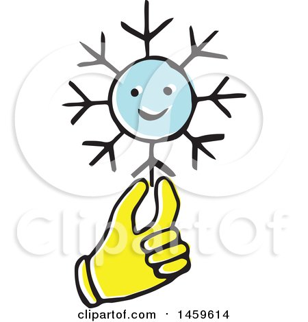 Clipart of a Yellow Pop Art Styled Hand Holding a Snowflake - Royalty Free Vector Illustration by Cherie Reve