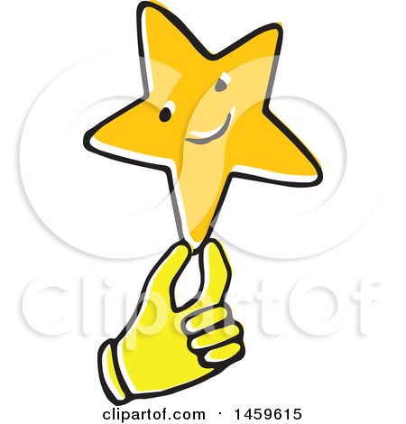 Clipart of a Yellow Pop Art Styled Hand Holding a Star - Royalty Free Vector Illustration by Cherie Reve