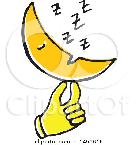 Clipart of a Yellow Pop Art Styled Hand Holding a Sleeping Moon - Royalty Free Vector Illustration by Cherie Reve