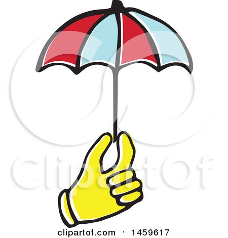 Clipart of a Yellow Pop Art Styled Hand Holding an Umbrella - Royalty Free Vector Illustration by Cherie Reve