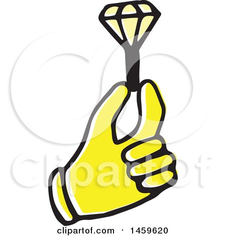 Clipart of a Yellow Pop Art Styled Hand Holding a Diamond Ring - Royalty Free Vector Illustration by Cherie Reve
