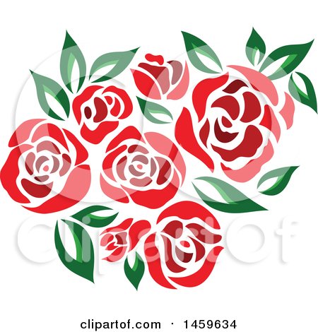 Clipart of a Red Rose and Green Leaf Floral Design - Royalty Free Vector Illustration by Cherie Reve
