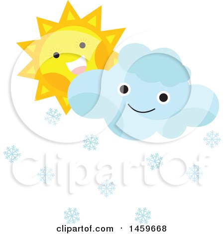 Clipart of a Happy Sun and Snow Cloud Emoji - Royalty Free Vector Illustration by Cherie Reve