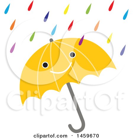 Clipart of a Happy Umbrella and Colorful Rain Weather Icon - Royalty Free Vector Illustration by Cherie Reve