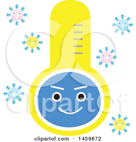 Clipart of a Blue Cold Thermometer and Snowflakes Weather Icon - Royalty Free Vector Illustration by Cherie Reve
