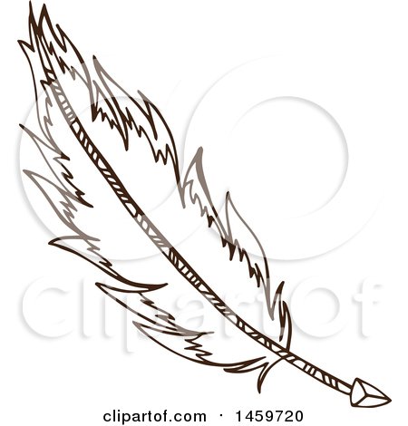 Clipart of a Sketched Indian Arrow and Feather - Royalty Free Vector Illustration by Cherie Reve
