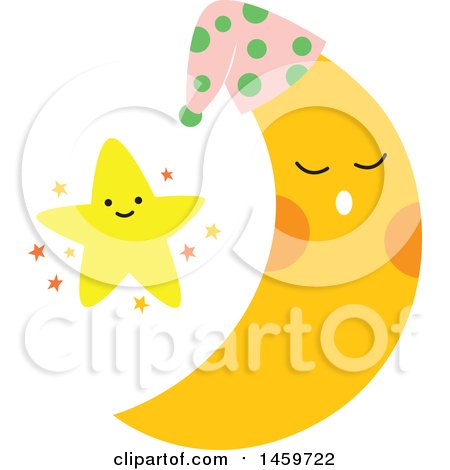 Clipart of a Happy Star and Moon - Royalty Free Vector Illustration by Cherie Reve