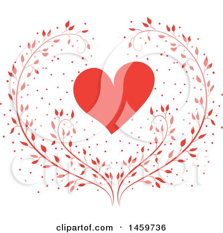 Clipart of a Red Love Heart and Floral Branches - Royalty Free Vector Illustration by Cherie Reve