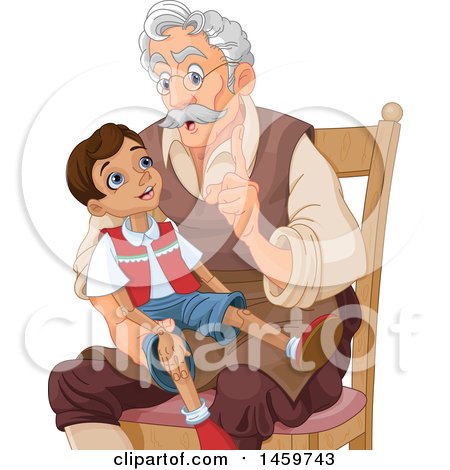 Clipart of a Man, Mister Geppetto, Sitting and Talking to Pinocchio - Royalty Free Vector Illustration by Pushkin
