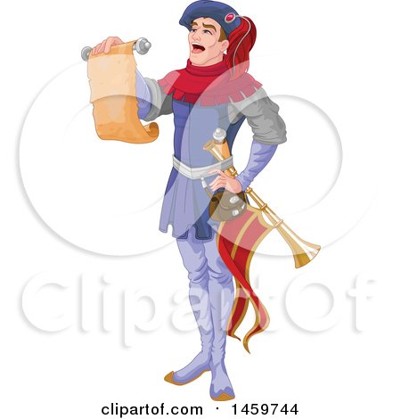 Clipart of a Male Herald Announcing and Holding a Scroll - Royalty Free Vector Illustration by Pushkin