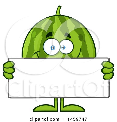 Clipart of a Happy Watermelon Character Mascot Holding a Blank Sign - Royalty Free Vector Illustration by Hit Toon
