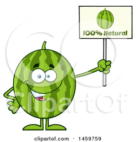 Clipart of a Happy Watermelon Character Mascot Holding a Natural Sign - Royalty Free Vector Illustration by Hit Toon