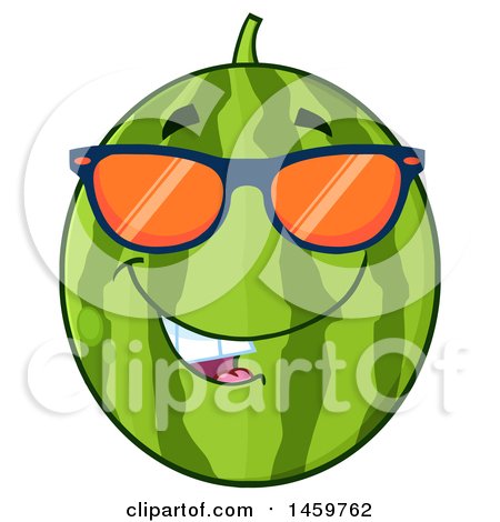 Clipart of a Happy Watermelon Character Mascot Wearing Sunglasses - Royalty Free Vector Illustration by Hit Toon