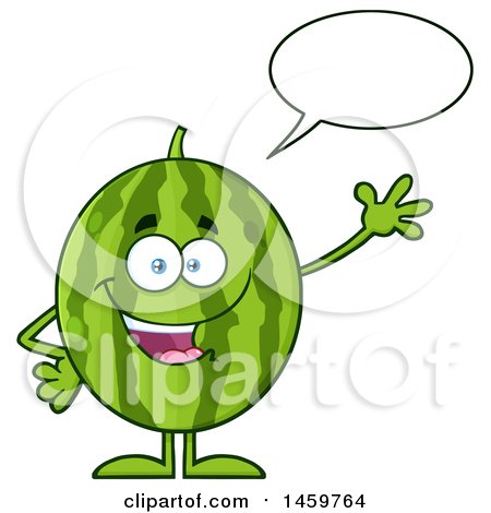 Clipart of a Happy Watermelon Character Mascot Talking and Waving - Royalty Free Vector Illustration by Hit Toon