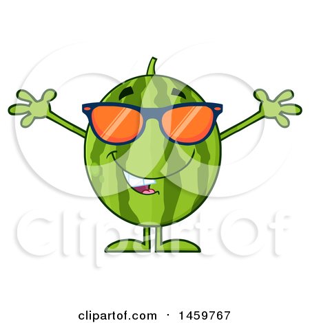 Clipart of a Welcoming Watermelon Character Mascot with Open Arms and Sunglasses - Royalty Free Vector Illustration by Hit Toon