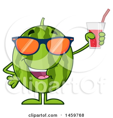 Clipart of a Happy Watermelon Character Mascot Holding a Glass of Juice - Royalty Free Vector Illustration by Hit Toon