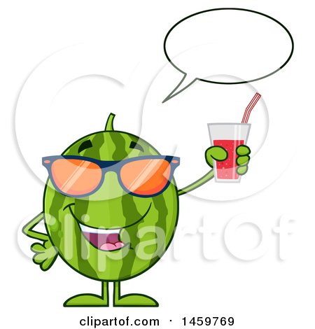 Clipart of a Happy Watermelon Character Mascot Talking and Holding a Glass of Juice - Royalty Free Vector Illustration by Hit Toon