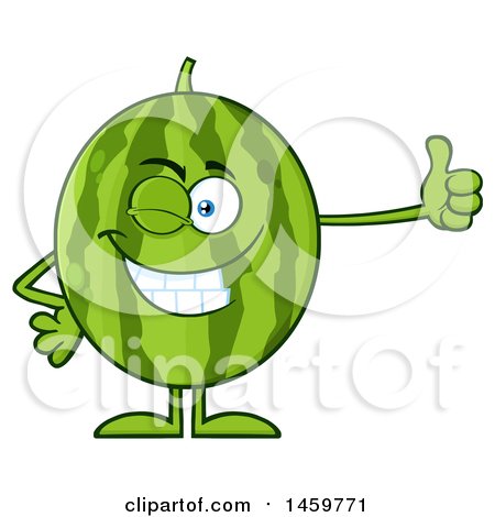 Clipart of a Happy Watermelon Character Mascot Winking and Giving a Thumb up - Royalty Free Vector Illustration by Hit Toon
