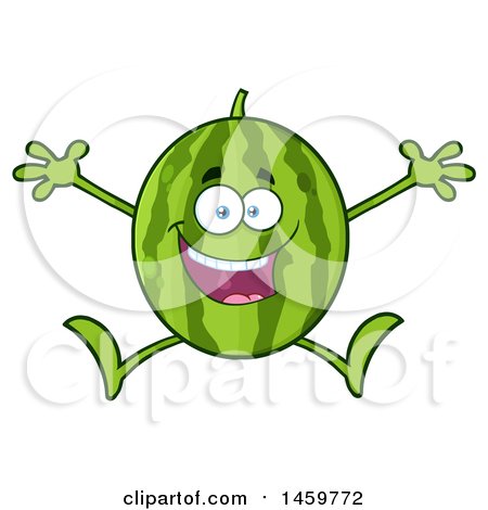 Clipart of a Happy Watermelon Character Mascot Jumping - Royalty Free Vector Illustration by Hit Toon
