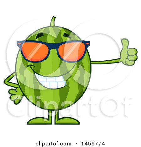 Clipart of a Happy Watermelon Character Mascot Wearing Sunglasses and Giving a Thumb up - Royalty Free Vector Illustration by Hit Toon