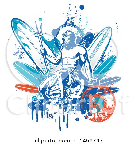 Clipart of a Poseidon and Surfboard Design - Royalty Free Vector Illustration by Domenico Condello