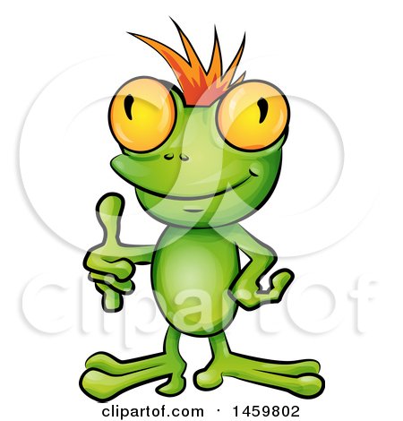 Clipart of a Cartoon Frog Punk with an Orange Mohawk, Giving a Thumb up - Royalty Free Vector Illustration by Domenico Condello