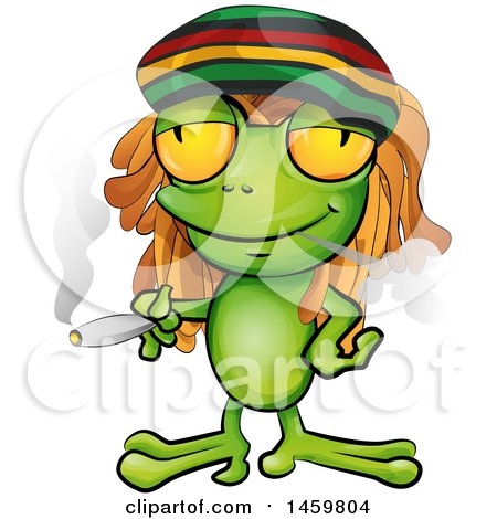 Clipart of a Cartoon Jamaican Rasta Frog Smoking a Marijuana Joint - Royalty Free Vector Illustration by Domenico Condello