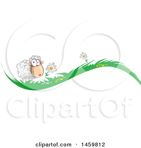 Clipart of a Cartoon Grass and Happy Sheep Border - Royalty Free Vector Illustration by Domenico Condello