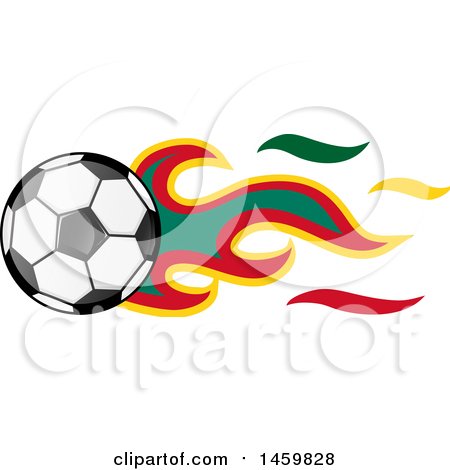 Clipart of a Soccer Ball with Cameroonian Flag Flames - Royalty Free Vector Illustration by Domenico Condello