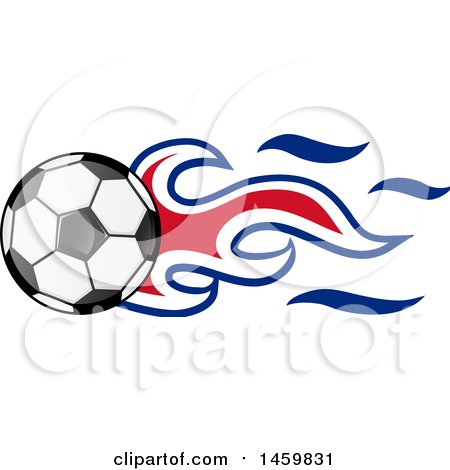 Clipart of a Soccer Ball with Costa Rican Flag Flames - Royalty Free Vector Illustration by Domenico Condello