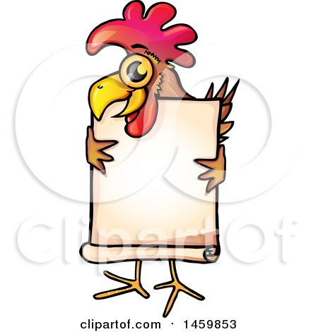 Clipart of a Chicken Mascot Holding a Blank Sign - Royalty Free Vector Illustration by Domenico Condello