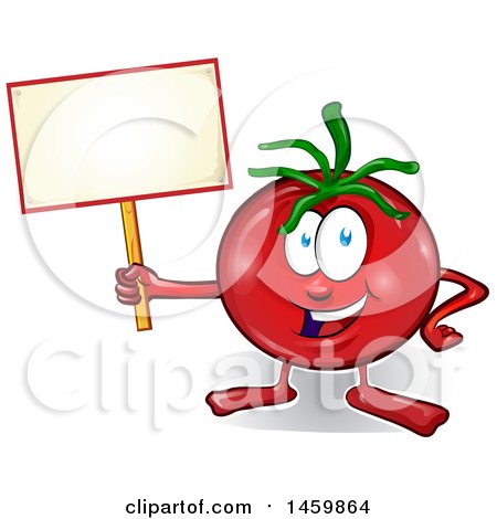 Clipart of a Cartoon Tomato Mascot Holding a Blank Sign - Royalty Free Vector Illustration by Domenico Condello