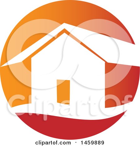 Clipart of a House in a Red and Orange Circle - Royalty Free Vector Illustration by Domenico Condello