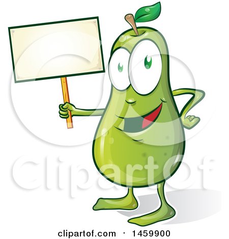 Clipart of a Cartoon Pear Character Holding a Blank Sign - Royalty Free Vector Illustration by Domenico Condello