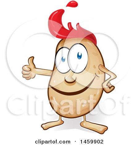 Clipart of a Cartoon Potato Character with a Ketchup Mohawk, Giving a Thumb up - Royalty Free Vector Illustration by Domenico Condello
