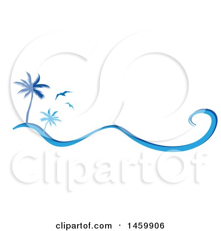 Clipart of a Blue Palm Tree and Seagulls Design with a Wave - Royalty Free Vector Illustration by Domenico Condello