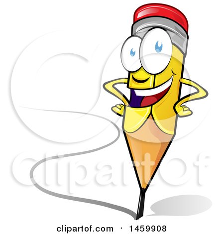Clipart of a Cartoon Happy Writing Yellow Pencil Mascot - Royalty Free Vector Illustration by Domenico Condello