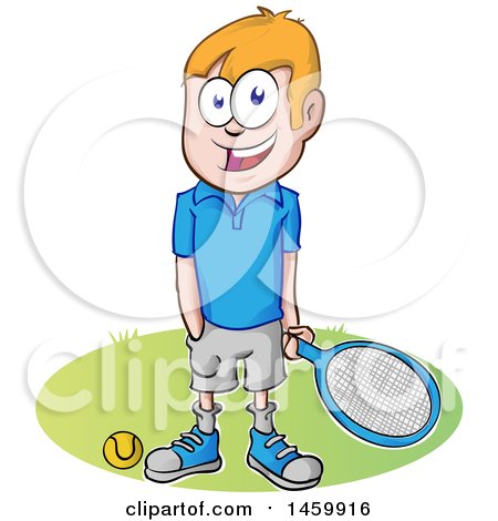 Clipart of a Cartoon Happy Tennis Player Guy - Royalty Free Vector Illustration by Domenico Condello
